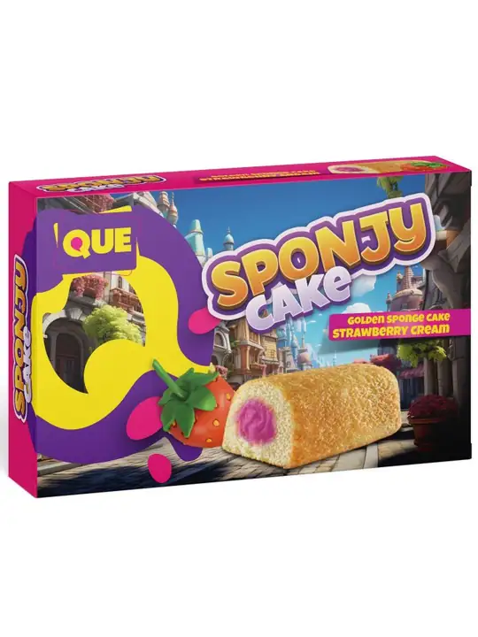 QUE SPONJY - Jordgubbskräm Sockerkaka 200g ✖ 18