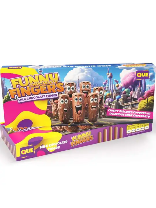 QUE FUNNY FINGERS -Mjölkchoklad Krispiga Kex 100g ✖ 24