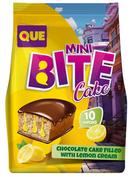 QUE Mini Bite - Chokladkaka (Fylld med Citronkräm) 180g ✖ 16