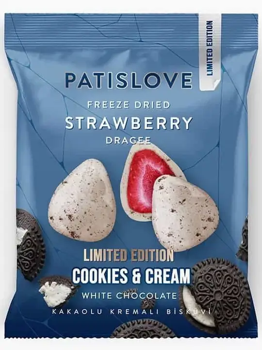 Patislove Vit Choklad Jordgubbsdragé med Kakaokexsmulor 50g ✖ 16