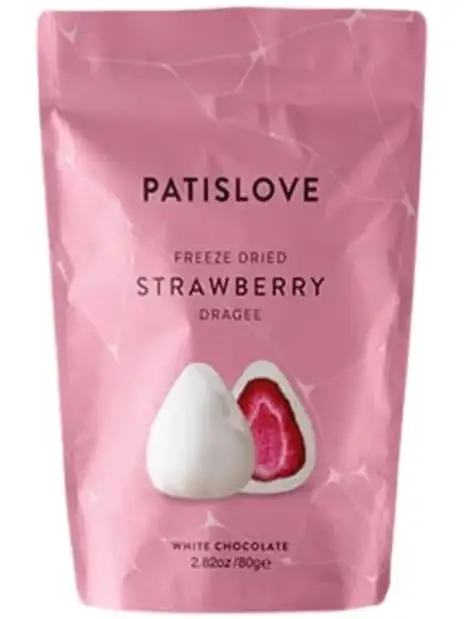 Patislove Frystorkad Jordgubbsdragée (Vit Choklad) 80g ✖ 12
