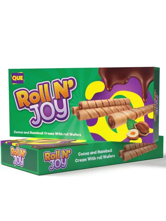 QUE Roll N JOY - Kakao- och Hasselnötskräm med Rullvåfflor 100g ✖ 22