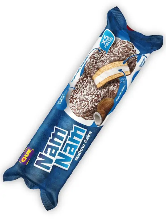 QUE Nam Nam - Choklad- och Kokosöverdragna Marshmallow Sandwichkakor 125g ✖ 12