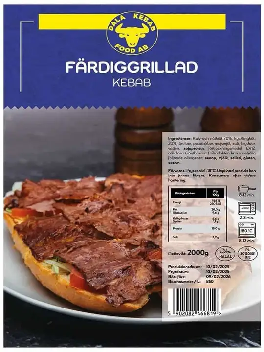 Dala Food Nöt Kebab (Färdiggrillad) 2kg ✖ 4