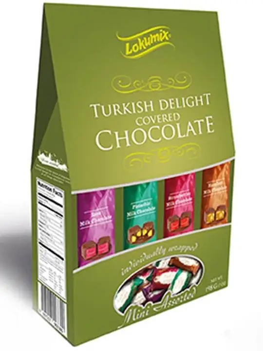 Lokumix Turkisk Delight - Hasselnöt och Fruktsmaksatt med Choklad 198g ✖ 12