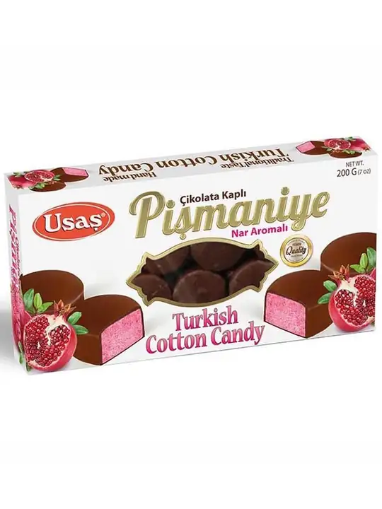 Usas Pismaniye (Turkisk Sockervadd) - Granatäppelsmak & Chokladöverdragen 200g ✖ 12
