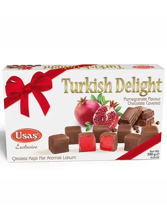 Usas Turkisk Delight - Chokladöverdragen Granatäppelsmaksatt 300g ✖ 12