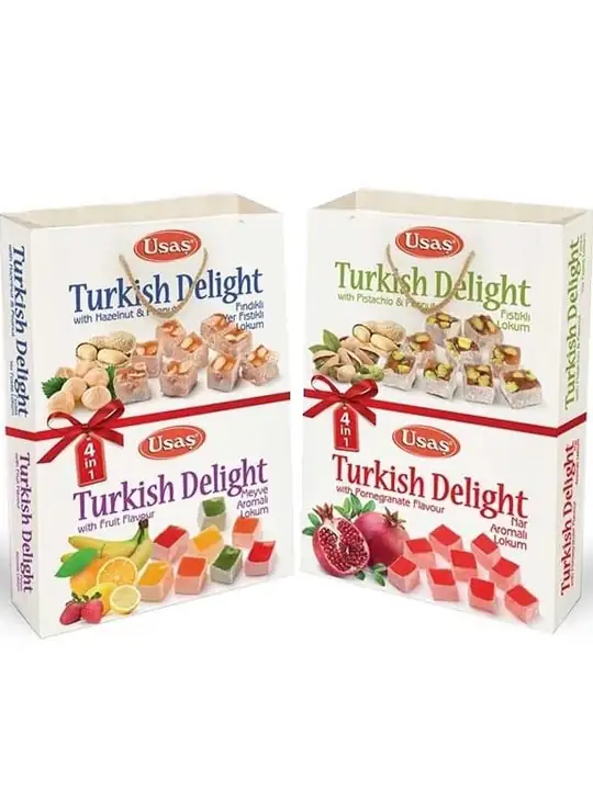 Usas Turkisk Delight - 4-Pack Presentförpackning (Hasselnöt, Pistage, Granatäpple, Frukt) 4x100g ✖ 8
