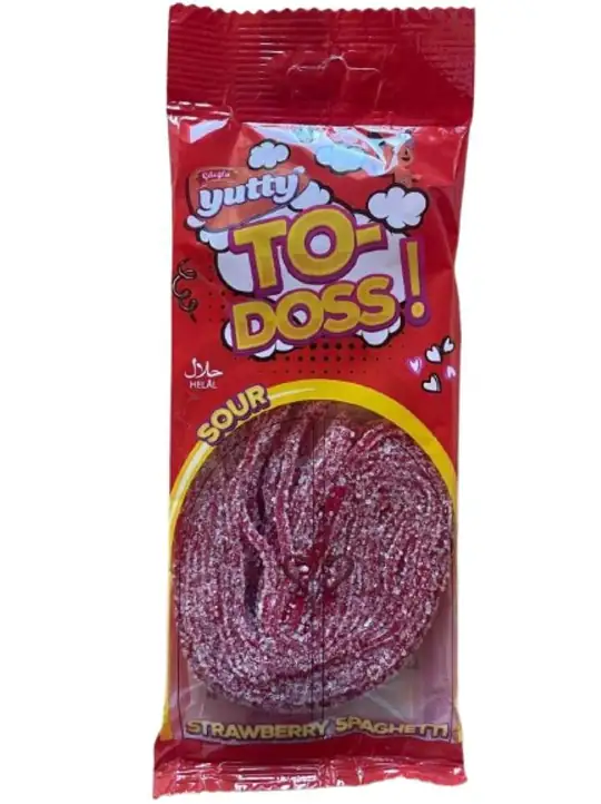 Yutty TO-DOSS Jordgubbs Spaghetti Surt Godis 80g ✖ 12