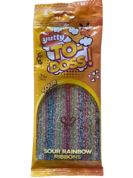 Yutty TO-DOSS Rainbow Ribbons Surt Godis 80g ✖ 12