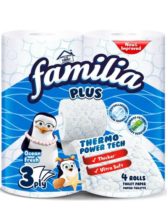 Familia Ocian Fresh Toalettpapper (Hypoallergeniskt & Bambu) 3-lagers, 4 rullar ✖ 12