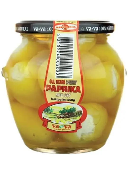 Va-Va Gul Stark Körsbärspaprika Inlagd - Fylld med Ost 550g ✖ 6