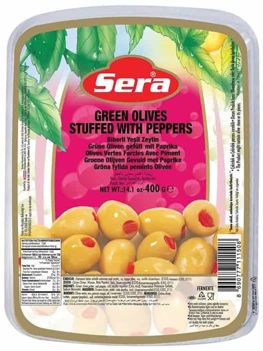 Sera Gröna Oliver med Paprika Vakuumförpackade 400g ✖ 24