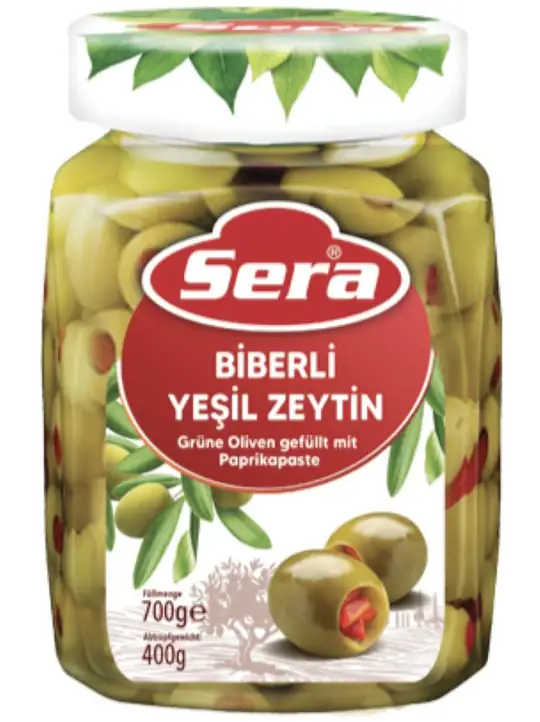 Sera Gröna Oliver med Paprika 700g ✖ 12