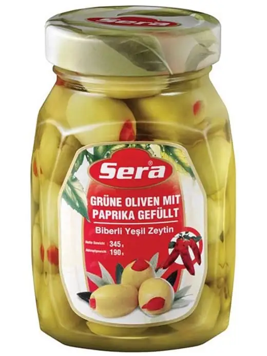 Sera Gröna Oliver med Paprika 350ml ✖ 12
