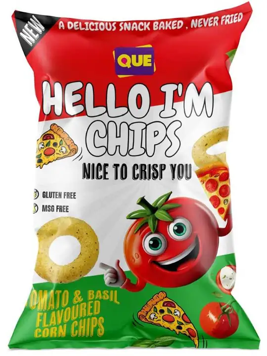 QUE HELLO I'M CHIPS - Tomat&Basilika Majschips 65g ✖ 25