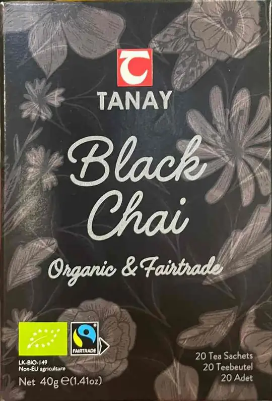 Tanay Svart Chai Te (Ekologiskt) - 20 Tepåsar ✖ 20