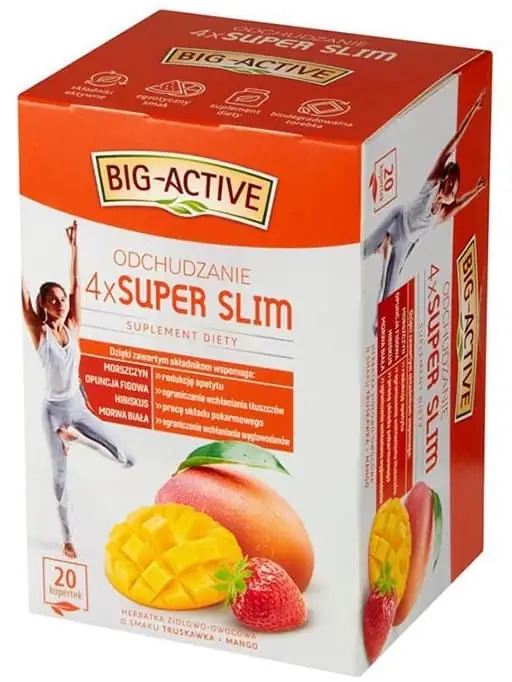 Big Active Super Slim Fruit Tea (för Viktminsknings) - Mango & Strawberry (20 tepåsar) ✖ 12